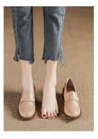 Zapatos de cuero con tacón grueso simple, suela suave, de 4 cm de altura, zapatos pequeños de cuero. - details 13