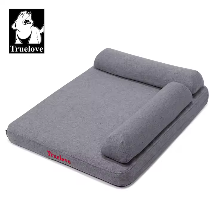 TRUELOVE Cama de Mascotas con Almohada de Espuma de Memoria Cómoda, Duradera, Lavable para Perros y Gatos Material de Lino de 100% Almohada de Espuma de Alta Elasticidad - 1