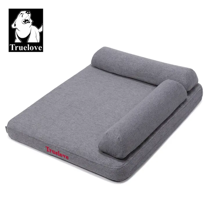 TRUELOVE Cama de Mascotas con Almohada de Espuma de Memoria Cómoda, Duradera, Lavable para Perros y Gatos Material de Lino de 100% Almohada de Espuma de Alta Elasticidad - 1