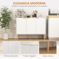Mueble de salón con 3 puertas acanaladas y estante ajustable para TV, para dormitorio o sala de estar, 107x35x80 cm, blanco - details 5