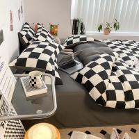 Juego de funda nórdica a cuadros en blanco y negro, juego de cama completo con rejilla geométrica - details 3
