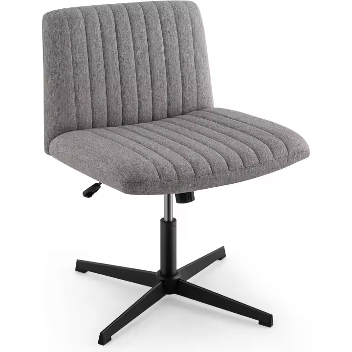 Silla Escritorio sin Brazos, Silla de Oficina con Tela de Lino, Mecedora 120 ° , Altura Ajustable, Silla Tocador con Piernas Cruzadas Estudio Dormitorio Oficina, 71 x 66 x 78-91,5 cm - 1