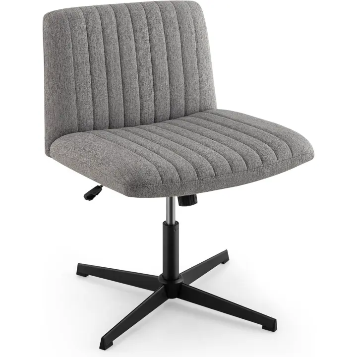 Silla Escritorio sin Brazos, Silla de Oficina con Tela de Lino, Mecedora 120 ° , Altura Ajustable, Silla Tocador con Piernas Cruzadas Estudio Dormitorio Oficina, 71 x 66 x 78-91,5 cm - 1