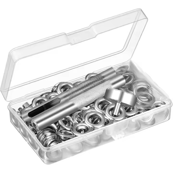 Juego de ojales plateados de 100 pulgadas, Kit de herramientas de ojal grueso, ojales de Metal, cuero, tela, lona, zapatos, ropa, 1/4 juegos - 1