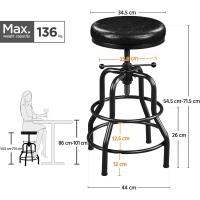 Taburete Industrial de Piel Sintética Alto Redondo Ajustable con Dos Respalones - details 2