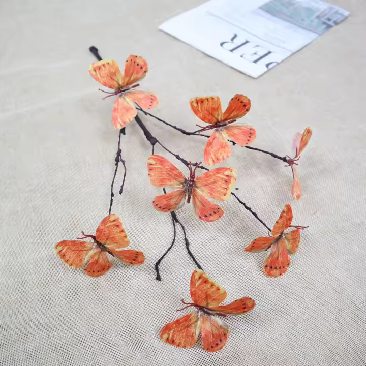 Rama de mariposa Artificial de 7 cabezas, accesorios creativos de fotografía de flores falsas 3D, rama de espuma, mariposa, decoración para fiesta de boda - 1