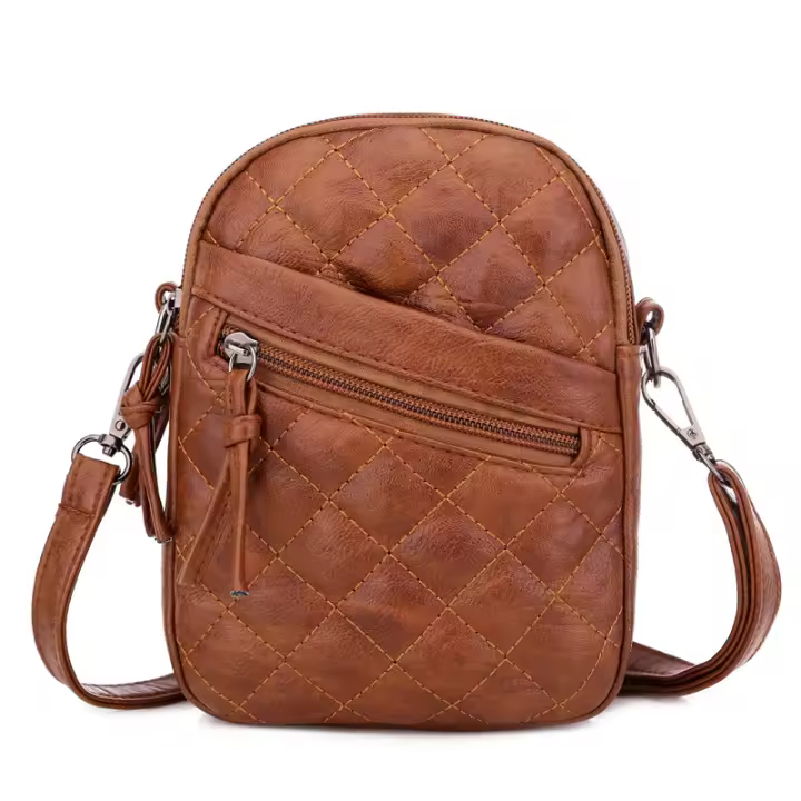 Bolso Mensajero BINGMEI Pequeño Textura Nueva de Cuero Suave Bordado Redondo de Hombro - 1