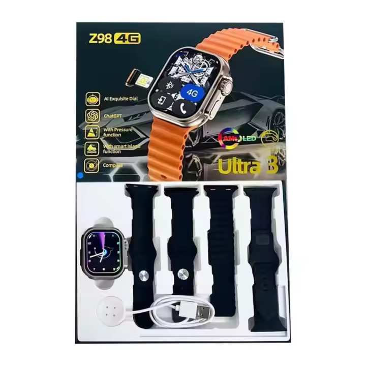 Reloj inteligente Z98 (4G), dispositivo con tarjeta SIM insertada, Bluetooth, llamada, CHAtGpT 128, memoria, Modo deportivo, correa de 4 piezas, carga inalámbrica - 1