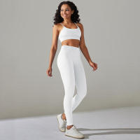 Conjunto de dos piezas para mujer, leggings de gimnasio de cintura alta, top corto, tres tops de Fiess, ropa deportiva con lavado ácido - details 5