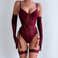 Nueva lencería erótica banda empalme guantes ajustados conjunto de tres piezas camisón camisón ropa interior sexy lencería erótica para mujeres - details 1