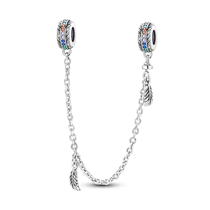 Cadena de Seguridad de Plata 925 con Piedra Principal de Zirconia en Color para Creación de Joyería Pulsera Original - 1