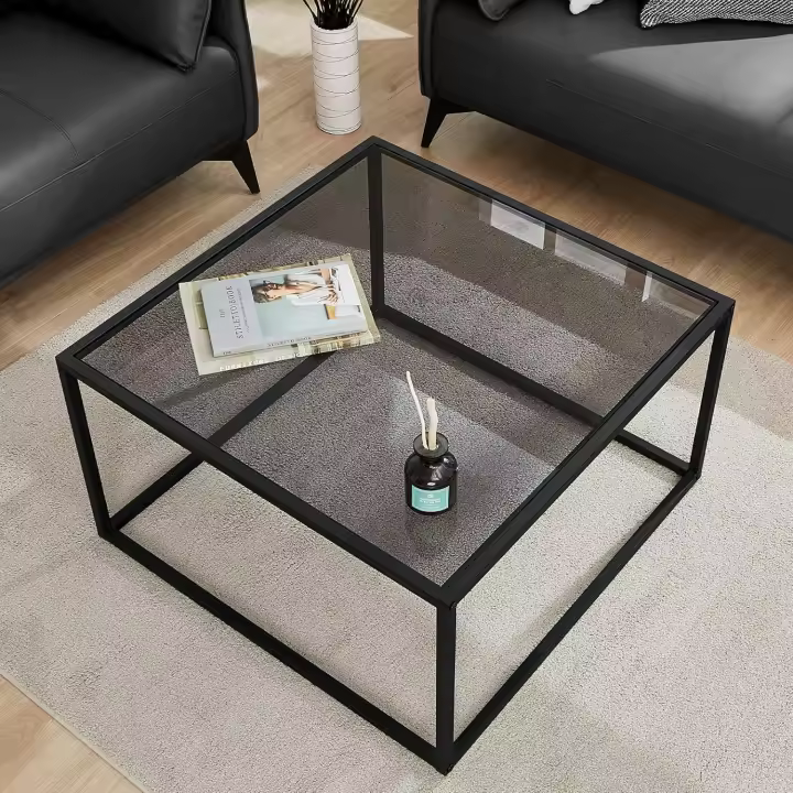 SAYGOER Mesa de Centro Dorada Moderna de Cristal para Espacios Pequeños, Mesa Central Cuadrada Simple para Sala de Estar, Oficina en casa, 68 x 68 x 45 cm, fácil Montaje - 1