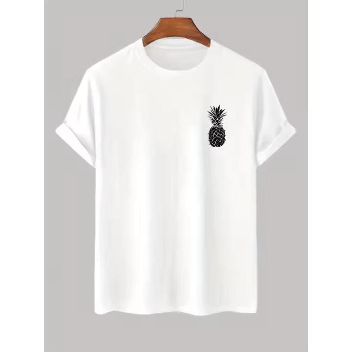 Camiseta 100% algodón con estampado de piña para hombre, camiseta informal de manga corta con cuello redondo, ropa de hombre para exteriores - 1