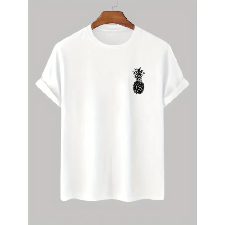 Camiseta 100% algodón con estampado de piña para hombre, camiseta informal de manga corta con cuello redondo, ropa de hombre para exteriores - 1