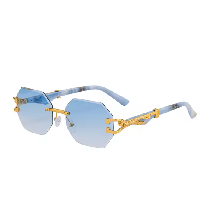 Gafas de Sol Masculinas sin Marco con Estilo de Leopardo Legs de Vidrio con Grano de Madera Falsa - 1
