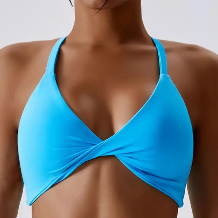 Anfilia-sujetadores deportivos para mujer, Tops lisos con cuello Halter, alta elasticidad, con relleno extraíble, para gimnasio, entrecruzado, con tiras en la espalda, para Yoga y correr - 1