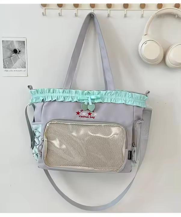 Mochila de nylon para estudiantes de secundaria Estilo ballet, gran capacidad, con dofles, de primavera 2025 - 1