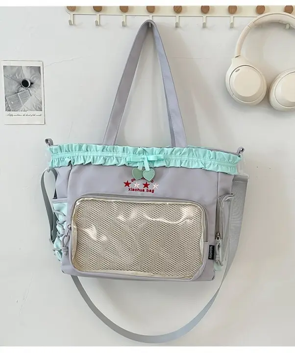 Mochila de nylon para estudiantes de secundaria Estilo ballet, gran capacidad, con dofles, de primavera 2025 - 1