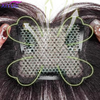 XIYUE-Parche de peluca con flequillo de trébol de cuatro hojas para mujer, pelo sintético suelto y alto con parte superior de calavera que cubre el cabello blanco - details 3