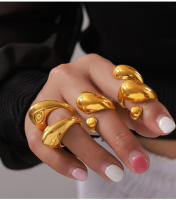INS diseño personalizado Diseño de Diamantes Anillo Geométrico Mujeres Nicho Textura Titanium Maple Chapado en oro Anillo Dedo Índice - details 3
