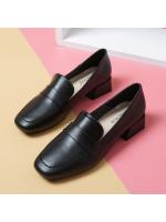 Zapatos sencillos de piel para mujer, con punta cuadrada y tacón grueso y poco profundo, mocasines de suela blanda, con aumento de altura, 2025 - details 1