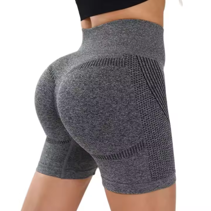 Yoga de cintura alta sin costuras para mujer, entrenamiento de compresión atlética, levantamiento de melocotón, pantalones cortos transpirables de secado rápido Fiess Booty - 1