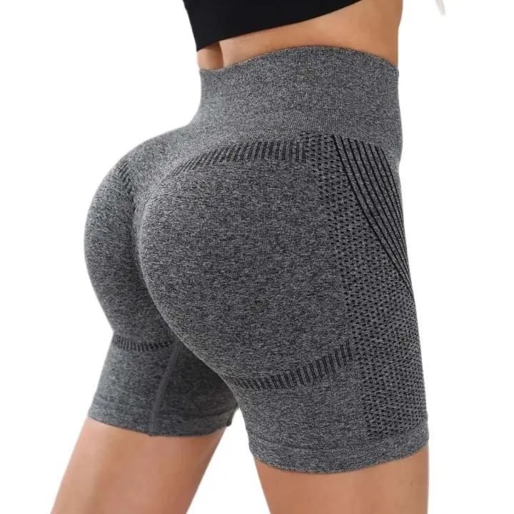 Yoga de cintura alta sin costuras para mujer, entrenamiento de compresión atlética, levantamiento de melocotón, pantalones cortos transpirables de secado rápido Fiess Booty - 1