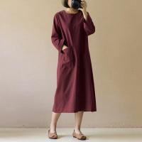 Vestido de algodón y lino para niña, falda de manga larga con cuello redondo, estilo retro literario, talla grande, otoño - details 10