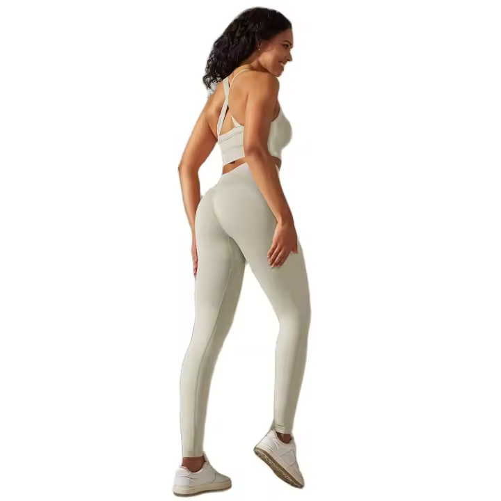 Hamidou-Conjunto de Yoga con tirantes cruzados en la espalda para mujer, Leggings de cintura alta, trajes de entrenamiento para correr, ropa deportiva sin costuras - 1