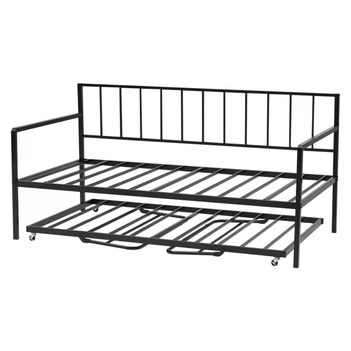 Cama Individual SucceBuy con Altura Ajustable, Base de Metal con Cama Nido, Luz LED Integrada y Estación de Carga, Listones de Metal Resistentes para Sala de Estar o Dormitorio - 1