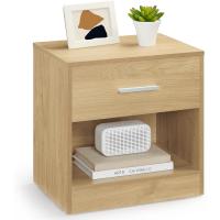 Juego de 2, Mesita de Noche, Mesa Auxiliar con Cajón, Asa, Compartimento Abierto, para Dormitorio, Salón, Beige Natural y Blanco Clásico LET819T67 - details 2
