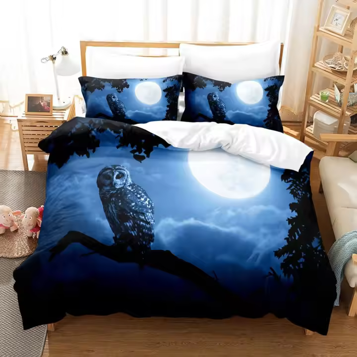 Juego de Funda de Edredón de Búho Cubrecolchón de Microfibra Tamaño para Cama Doble - 1