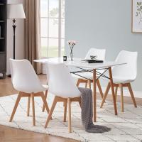 Pack de 4 Sillas Comedor Nórdicas, Sillas de Cocina Nórdicas con Patas de Madera Maciza de Haya, con Respaldo Ergonómico, Asiento Acolchado y Tapizado, Blanco - details 7