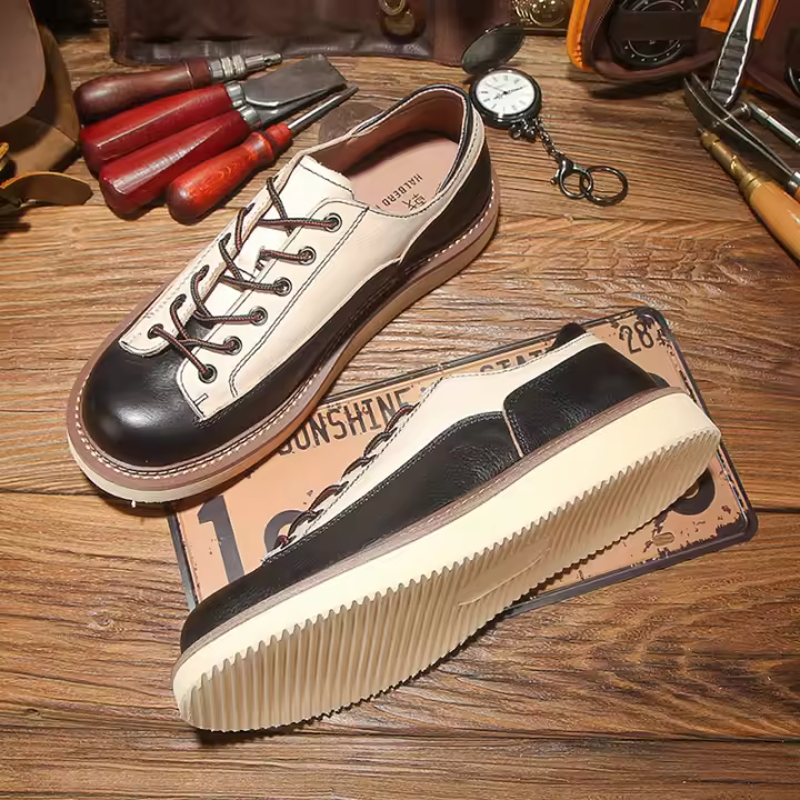 Zapatos de cuero vacuno puro de alta gama, zapatos casuales de suela blanda para hombre - 1