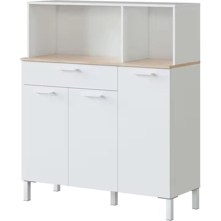 Alacena de Cocina, Aparador Comedor, Mueble Auxiliar 3 Puertas + 1 Cajón y Estante Interior, Color Blanco Artik y Roble Canadian, Medidas: 108 (Ancho) x 126 (Alto) x 40 (Fondo) En cm - 1