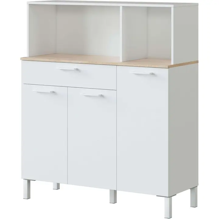 Alacena de Cocina, Aparador Comedor, Mueble Auxiliar 3 Puertas + 1 Cajón y Estante Interior, Color Blanco Artik y Roble Canadian, Medidas: 108 (Ancho) x 126 (Alto) x 40 (Fondo) En cm - 1