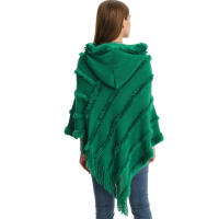 Chal de mujer para mantenerse caliente en otoño e invierno, capa de color sólido, suéter de punto de capucha - details 2