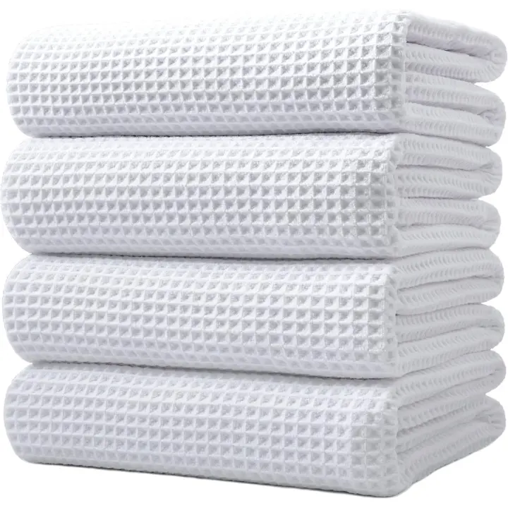 152,4 x 76,2 cm Toalla de baño de Microfibra antipelusa Secado rápido Punto gofrado Blanco Grande: Pack de 4 - 1