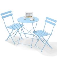 Muebles de exterior, juego de mesa de bistró, mesa y sillas de acero de 3 piezas, juego de bistró plegable para césped, balcón, patio trasero - details 1