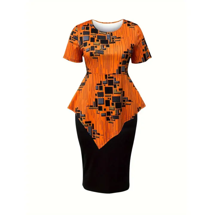 Impresión digital color lindo tamaño grande bolso de temperamento vestido de mujer de cadera estampado étnico vestido de mitad - 1