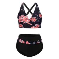 Traje de Baño de Dos Piezas Estilo Vintage Tanga Alto con Impresión Retro Material de Dacron - details 9
