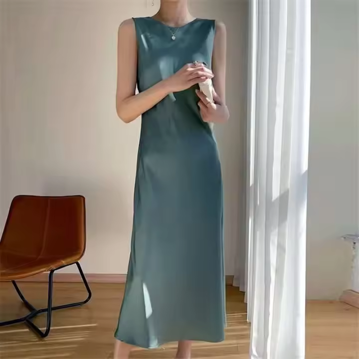 Elegante Vestido de Satén de Acelita para Mujer verano 2024 Vestido de Fiesta sin Mangas de Seda Artificial Sexy - 1