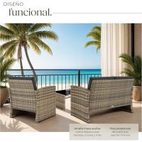 Jardín de Ratán y Acero, Muebles de Jardín Exterior, 2 Sillones 1 Sofá 1 Mesa con Cristal, Conjunto Terraza Resistente a la Intemperie, con Cojines, Fundas - details 2
