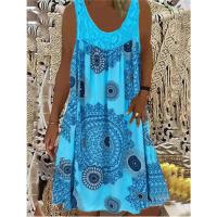 Vestido Midi De Encaje Elegante Con Estampado Vintage Para Mujer Verano Sin Mangas Cuello Redondo Casual Comodidad A-Line - details 12
