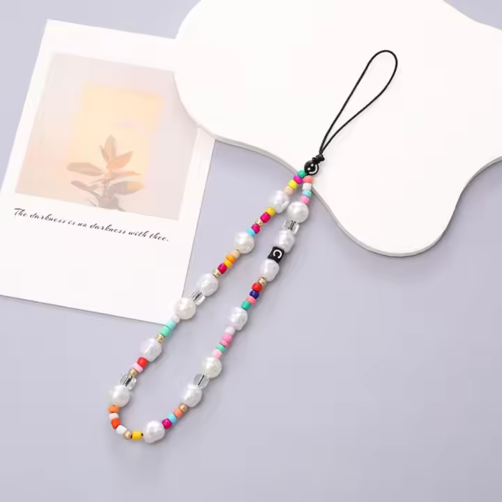 Cordón de teléfono con cuentas hecho a mano, correa de muñeca con cuentas, cadena de teléfono con perlas, eslinga antipérdida colorida, accesorios para teléfono móvil - 1