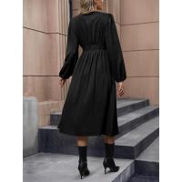 Vestido Elegante de Color Sólido para Mujer Primavera Otoño 2025 Cuello en V Manga Larga con Abertura Promoción - details 13