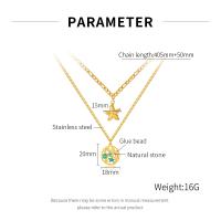 Collar con colgante de estrella de mar de doble capa – Gargantilla de acero inoxidable con perlas huecas y piedra natural para mujer - details 9
