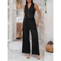 2025 primavera y verano, ocio europeo y americano, estilo de vacaciones, chaleco de color sólido, conjunto de pantalones de pierna ancha - details 11