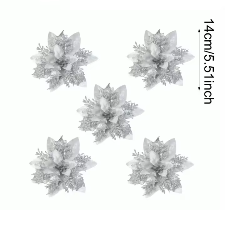 Flores Navideñas Brillantes 5Pcs Decoración de Árbol de Navidad para Hogar Regalos de Noel 2024 - 1