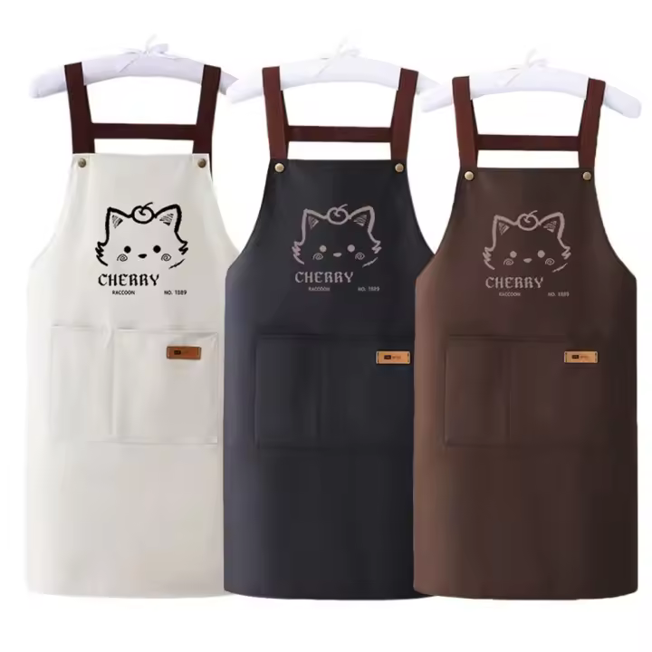 Delantal de cocina con estampado de gatos de dibujos animados, a prueba de aceite, fácil de limpiar, uniforme de restaurante, delantal de cocina impermeable para el hogar, cafetería - 1